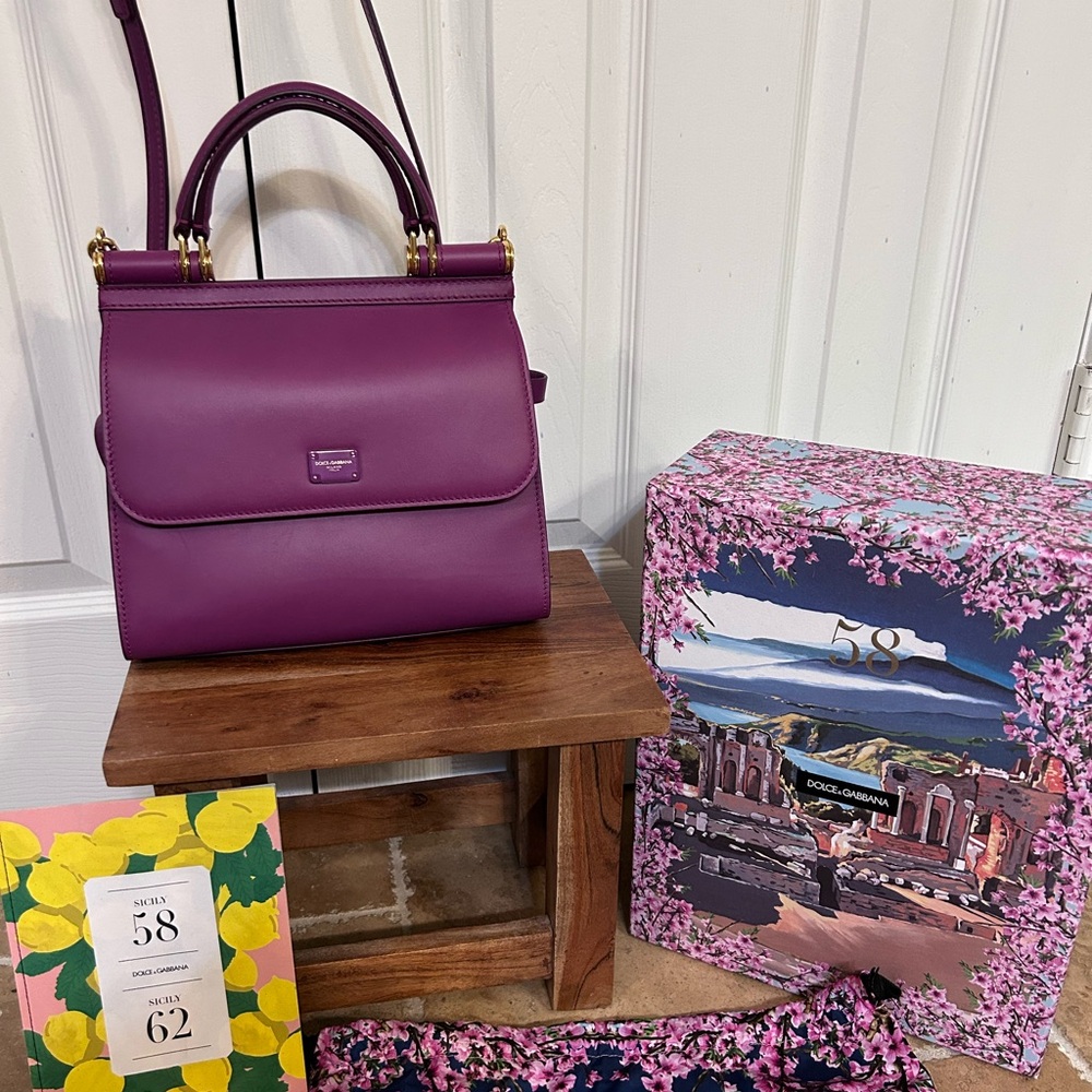 DOLCE & GABBANA Calfskin Small Sicily 58 Bag in plum color